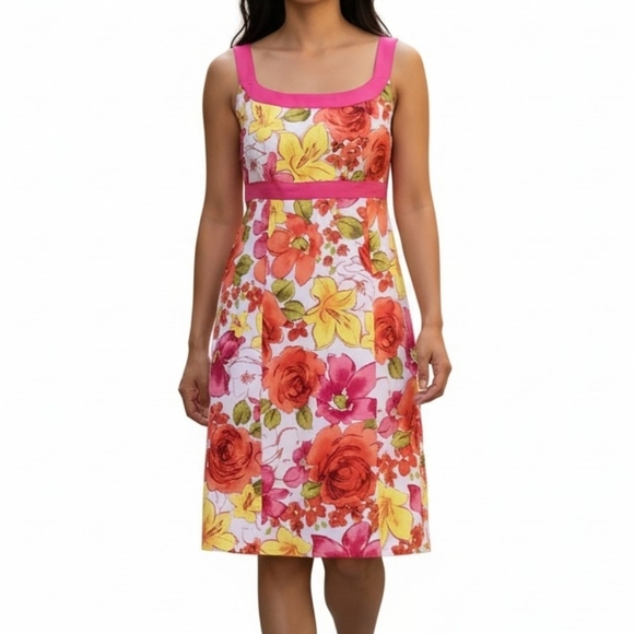 Sag Harbor Dresses & Skirts - Sag Harbor Dress Size 12 White Pink Floral Sleeveless Back Zip Top Lined Cotton